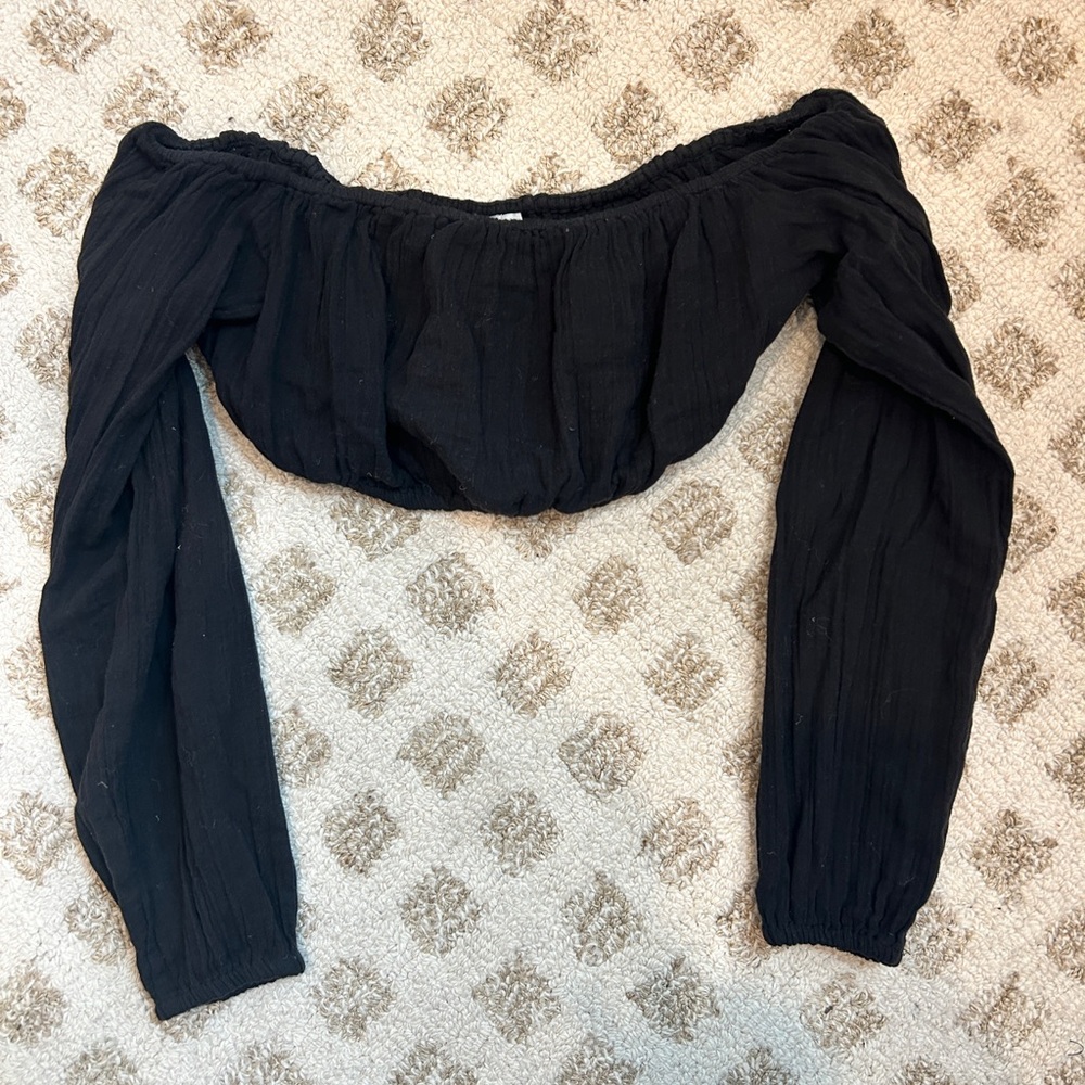 ASOS Black Off-Shoulder Long Sleeve Crop Top